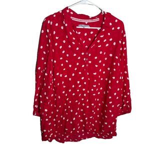 Cecil Blouse Women's XL Red Polka Dot V-Neck Popover 3/4 Sleeve Collared Shirt